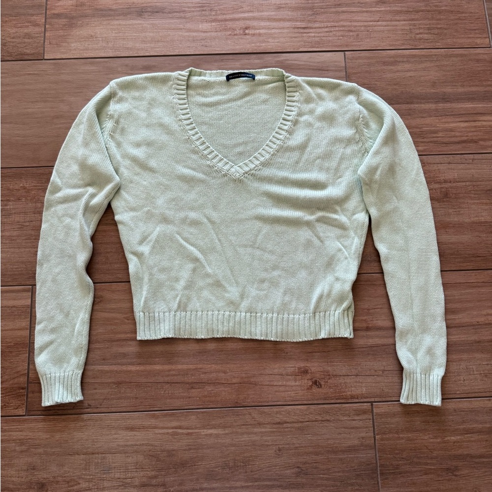 Women's Light Green V-Neck Sweater